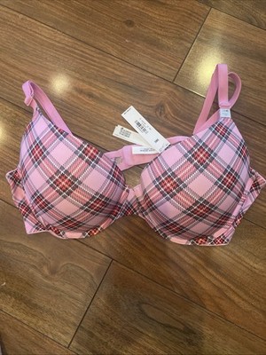 NEW Victoria's Secret PINK NWT 38C Red Pink Plaid Wear Everywhere Push Up $69