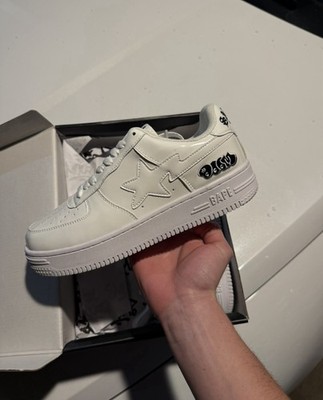 BAPE A Bathing Ape Bapesta White Leather Men's Low Top Lace-Up Sneakers