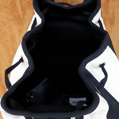 SAINT LAURENT Rive Gauche Sling Backpack Black White Striped Canvas Drawstring SAINT LAURENT Rive Gauche Sling Backpack Black White Striped  main image 3