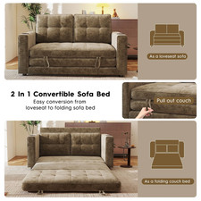 55'' Futon Sofa Bed, Comfy 3-In-1 Fordable Sleeper Loveseat, Brown