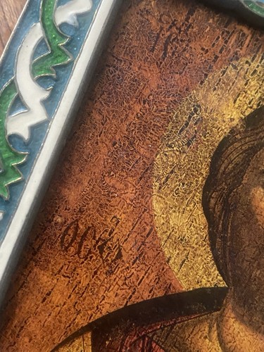 Icono religioso ruso ruso vintage Jesús sobre madera en marco de latón esmaltado placa de pared - Imagen 17 de 24