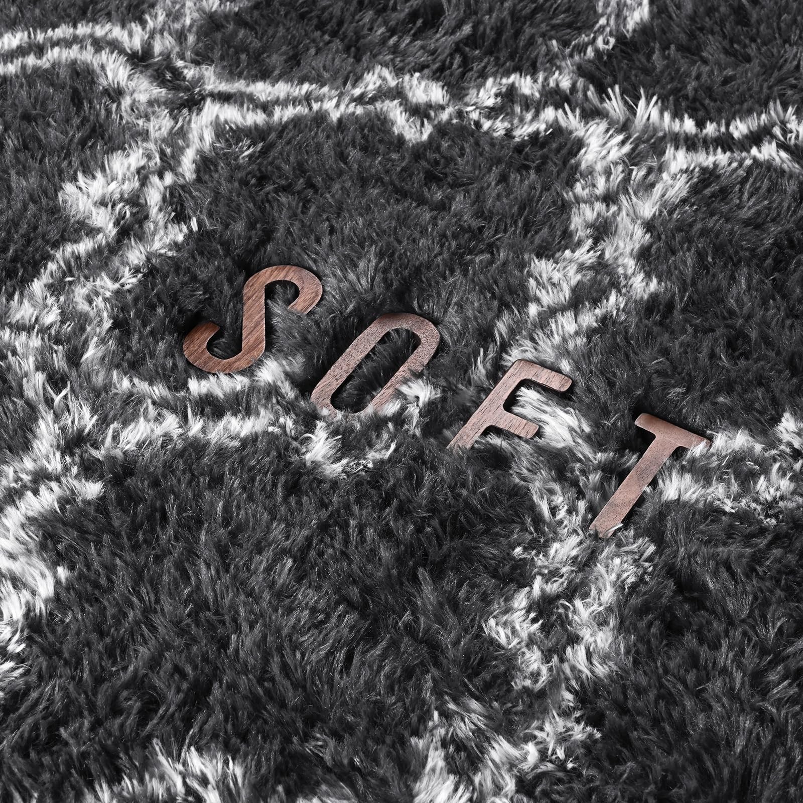 Hutha 8x10 Shag Large Area Rugs for Living Room, Dark Grey and White Modern S...