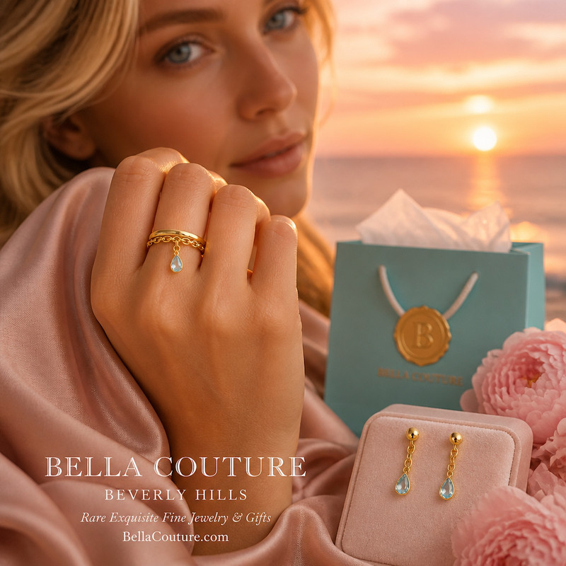 $550RARENEW 14K YELLOW GOLD NATURAL AQUAMARINE VICTORIAN TEARDROP CHAIN RING 585