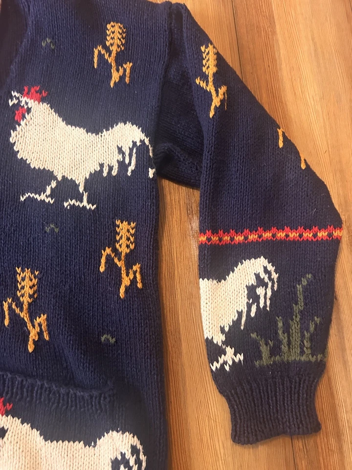 1990 The Eagle's Eye Farm Chicken Hen Hand Knitted Cottagecore Sweater Cardigan - Image 4 of 4