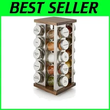 Wooden Spice Rack with Stainless Steel Caps - 20 Jars