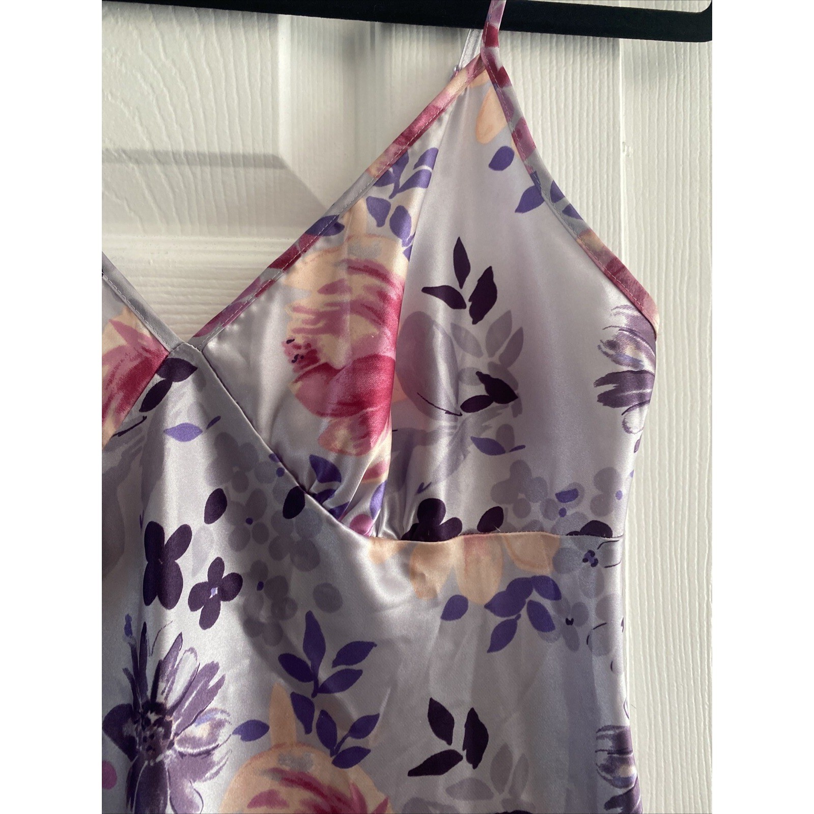 BHS Vintage Floral Satin Slip Nightgown Womens Size 10 Lilac Purple Y2K Lingerie image 3