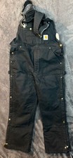 Carhartt Quilt Lined Bib Overalls Size 36 x 30 Black Canvas Workwear