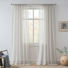 Linen Sheer Curtains 63" Grey - Farmhouse Drapes for Bedroom  Living Room, 2 Pa