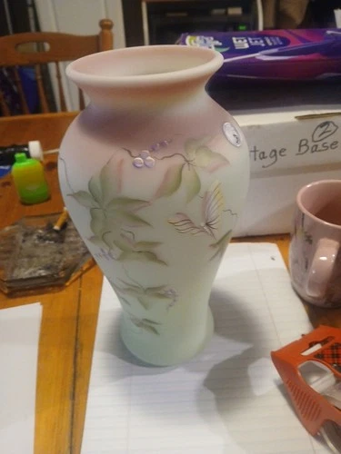 Fenton Lotus Mist 9 1/2" Vase HP by T. Kelley 2000 Historic Collection