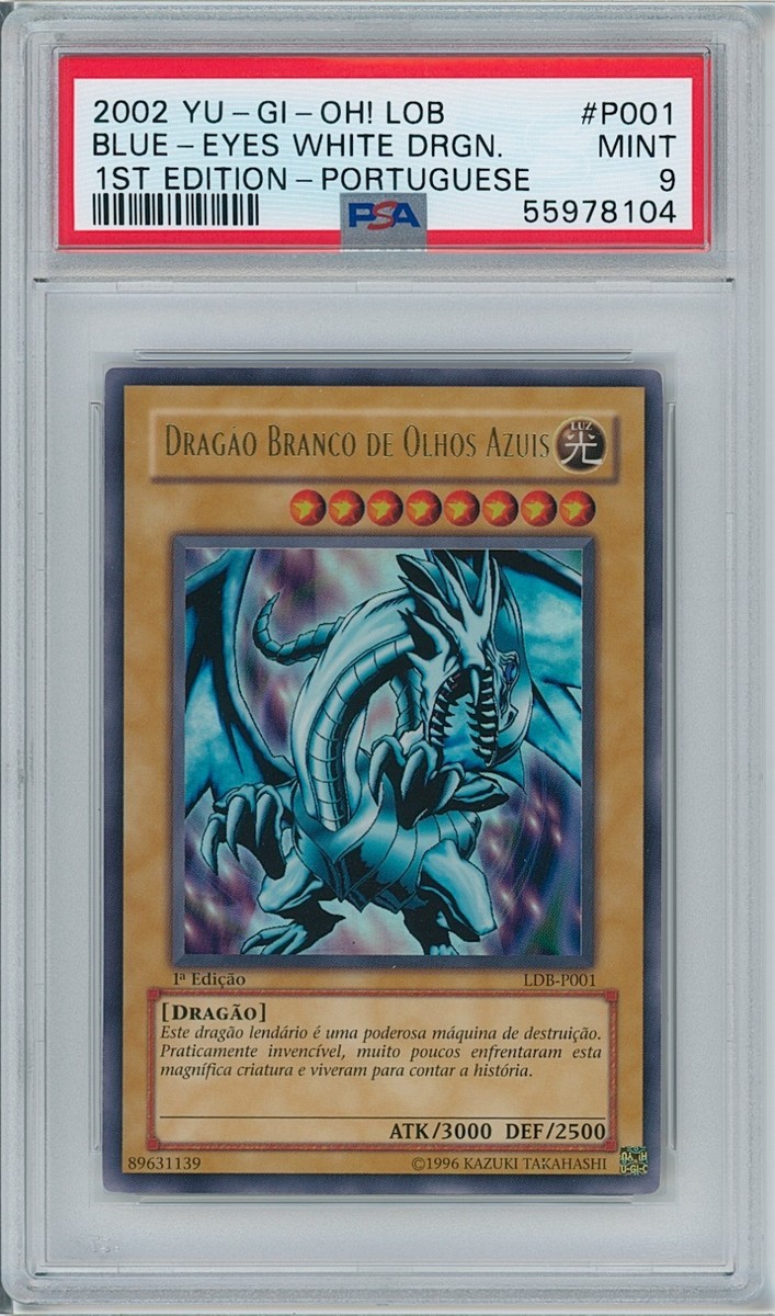 PSA 9 Blue-Eyes White Dragon LDB-P001 1st Edition Portuguese (LOB