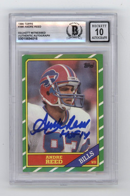 Andre Reed 1986 Topps #388 Signed Rookie RC w/ HOF 14 Insc. Beckett BGS ...