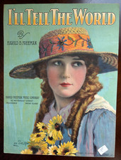 1920 Mary Pickford Sheet Music I'LL TELL THE WORLD Silent Film Star Antique