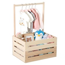 Wooden Baby Shower Crate Closet, Wooden Crate Basket with Handle Baby Gift Ba...