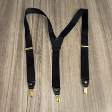 Gillmons Black Gold Suspenders 35mm Nylon Cowhide Leather Y-Back New Adjustable