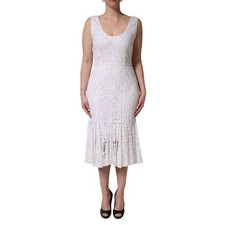 DOLCE & GABBANA Dress White Floral Lace Sleeveless Midi IT48/US14/XXL 3380usd