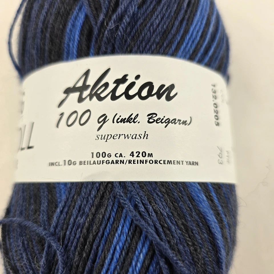 Skein Lang JaWoll Color Aktion Sock Yarn Superwash Wool Nylon Blues 459 Yd - Image 3 of 4