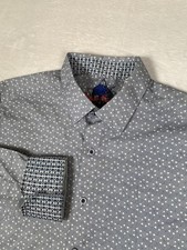 Robert Graham Shirt Mens Large Gray Geometric Classic Fit Long Sleeve Flip Cuff