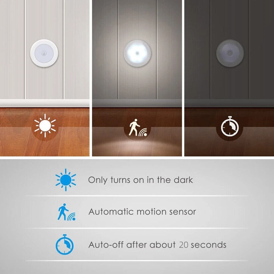 LED Motion Sensor Light USB Wireless PIR Battery Wall Cabinet Stair ...