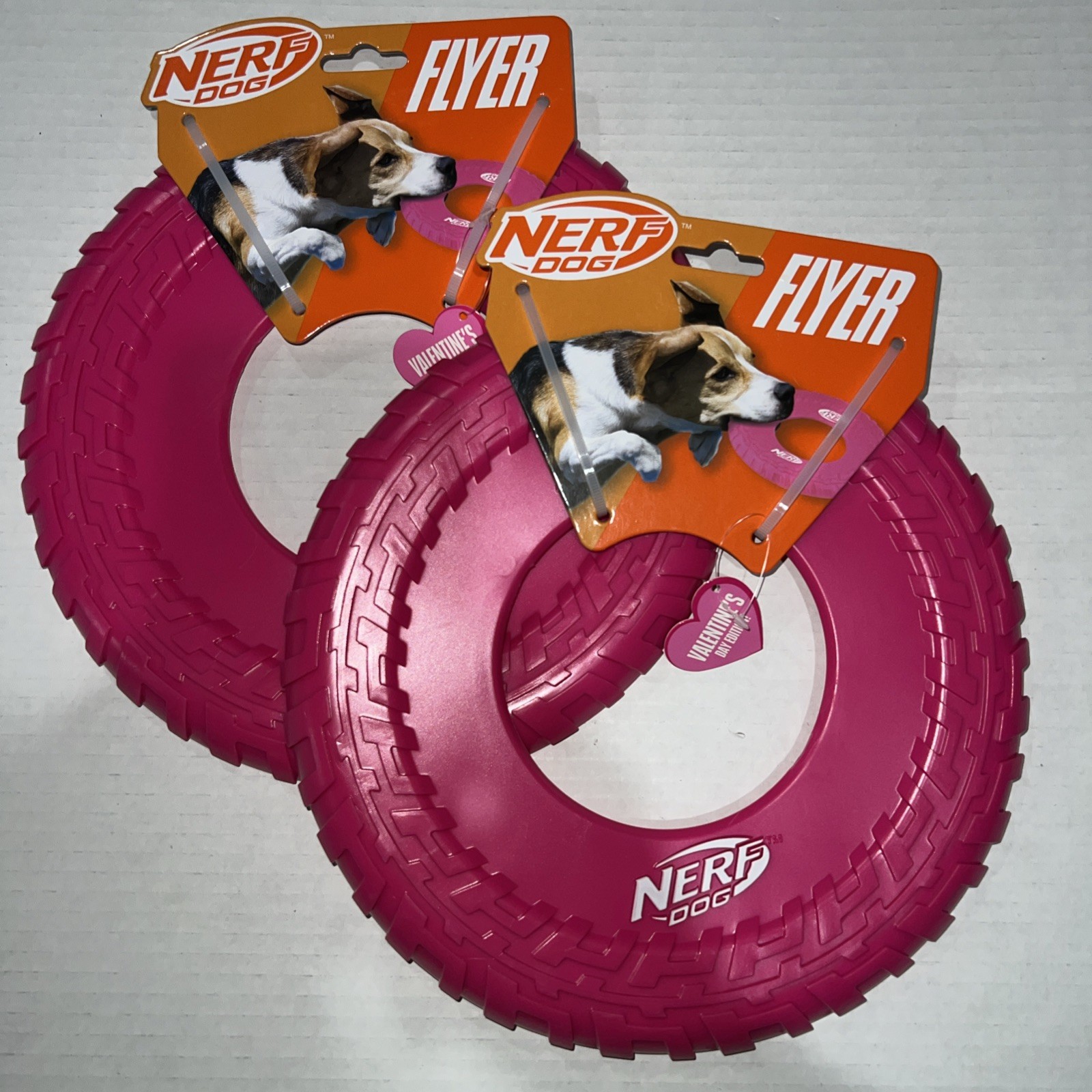 NERF DOG VALENTINES DAY FRISBEE FLYER RUBBER DURABLE 10 INCHS DISK LOT OF 2 
