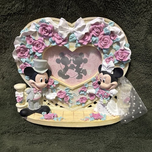 Disney Parks Mickey & Minnie Wedding Photo Frame Heart Floral Bride Groom