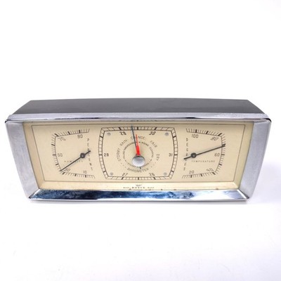 Vintage Royce Barometer Humidity Temperature Gauge Chrome Black Made In USA