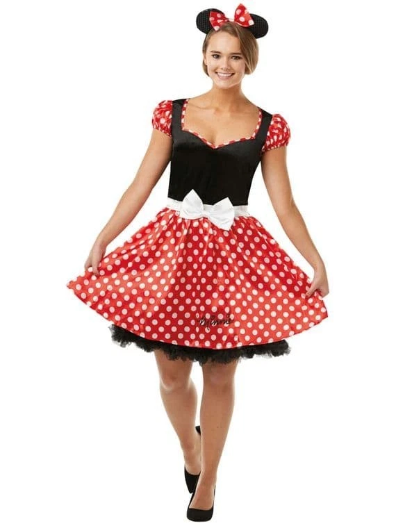 Official Disney Minnie Mouse Costume Ladies Sassy Fancy Dress Outfit with Ears