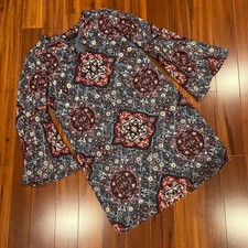 WHBM WHITE HOUSE BLACK MARKET Mini Dress Tunic Top Bell Sleeve Floral Boho Small