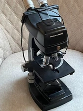 VINTAGE BAUSCH & LOMB BLACK STEREO BINOCULAR MICROSCOPE B252 WITH 4 OBJECTIVES