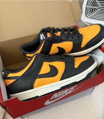 Nike Dunk Low Herren Sneaker Leder Schwarz Orange Weiß EU 39