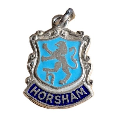 Horsham selten Silber Vintage Reise Schild Emaille Souvenir Charm