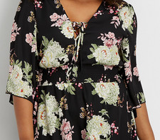 Maurices Womens L Lace Up Floral Chiffon Floral Long Bell Flowy Sleeve Dress