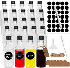 [24 Pack] Miniature Alcohol Bottles 50Ml, Small Empty Plastic Bottle with Black 