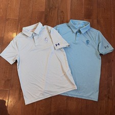 Lot of 2 Boys Under Armour CCC Golf Club Polo Shirt Loose Blue White YMD