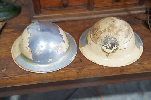 Vintage WWI WW2 US Army Doughboy Brodie Helmets metal Military lot of 2 Antique