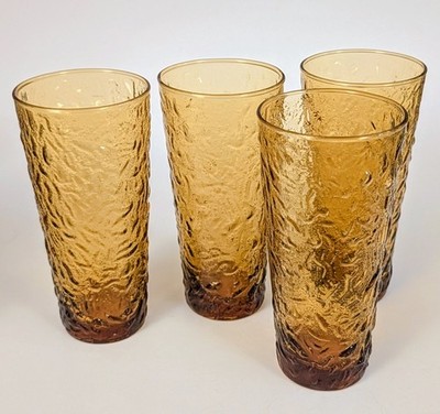 Vintage Anchor Hocking Milano Lido Honey Gold 16 oz Tumblers Set of 4 MCM
