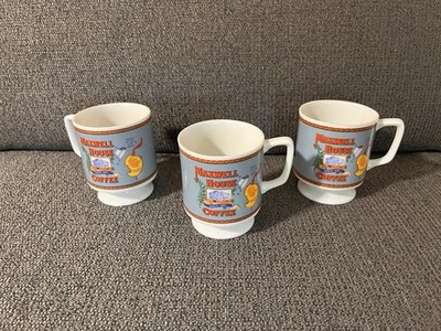3 Maxwell House Coffee Mugs 1970's Pedestal Cups