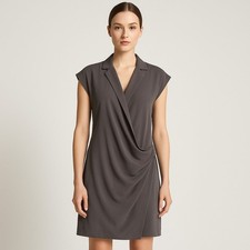 Halston Heritage 100% Silk Draped Faux Wrap Dress Gray Size 6 UJ050421