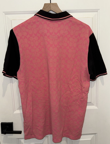 Polo Coach Monogram Firma Logo Uomo Large L Rosa Nera Vedi Foto HTF - Foto 2 di 14