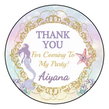 Mermaid Birthday Stickers Party Favors Labels tags 2.5" (12) Personalized Ocean