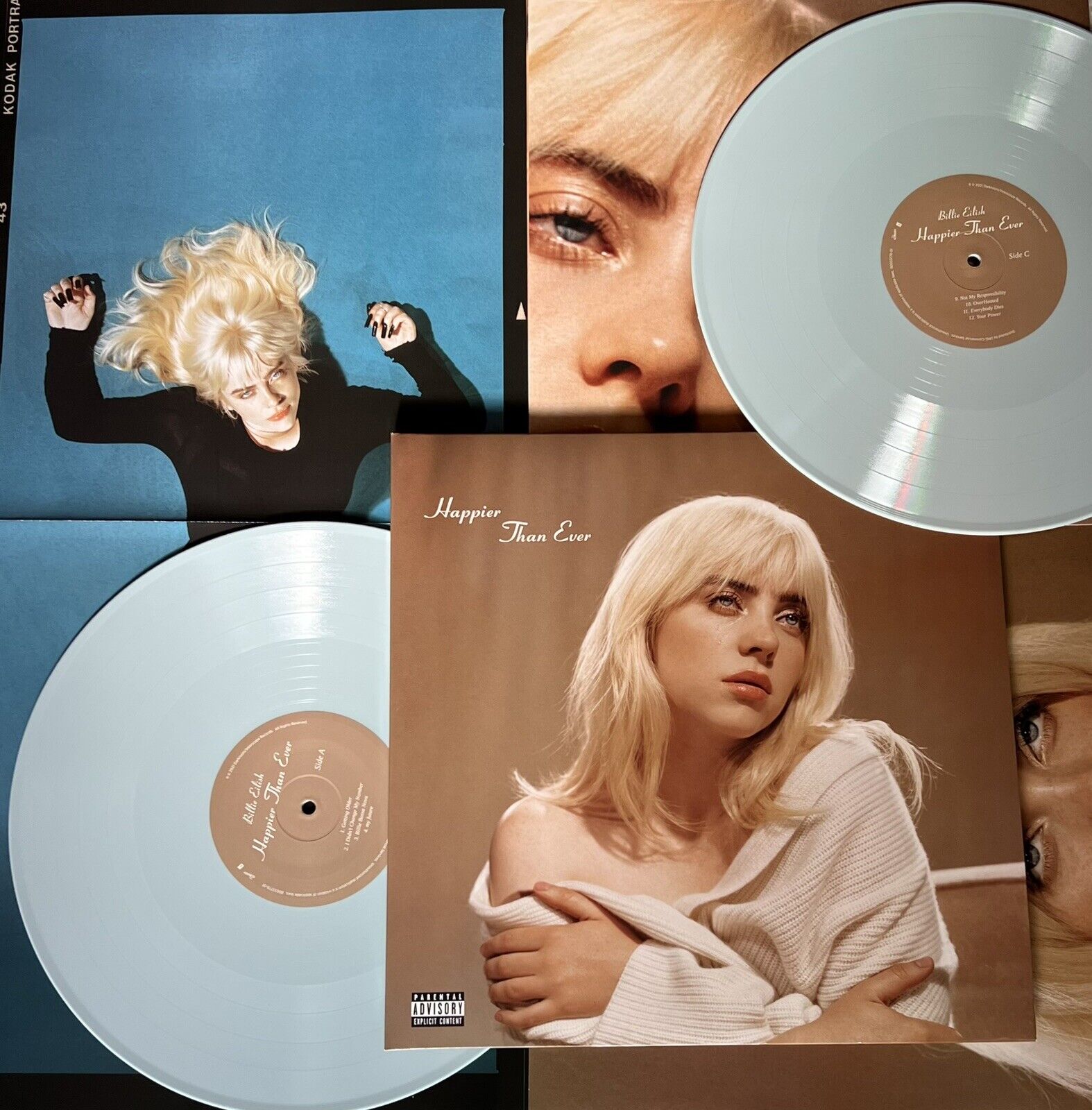 Billie Eilish Happier Than Ever Vinyl New! Limited Blue LP/Poster