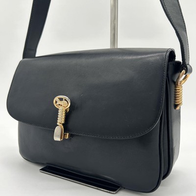 Celine Carriage Buckle Twist Leather Shoulder Bag Black Used Excellent+ Japan