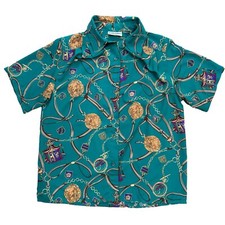 Vintage 80s Horse Bridle Chain Short Sleeve Blouse Equestrian Size 12P Dunner