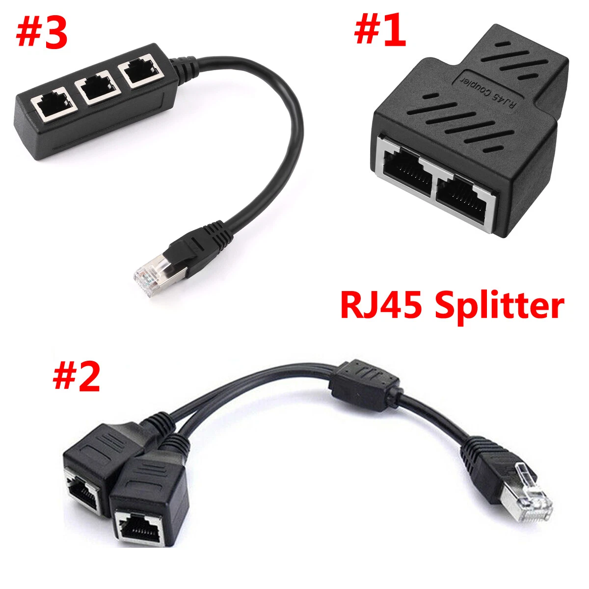 RJ45 Splitter Adapter 1 to 2 Dual Female Port CAT7/6/5e/5 LAN Ethernet  Converter (Black)