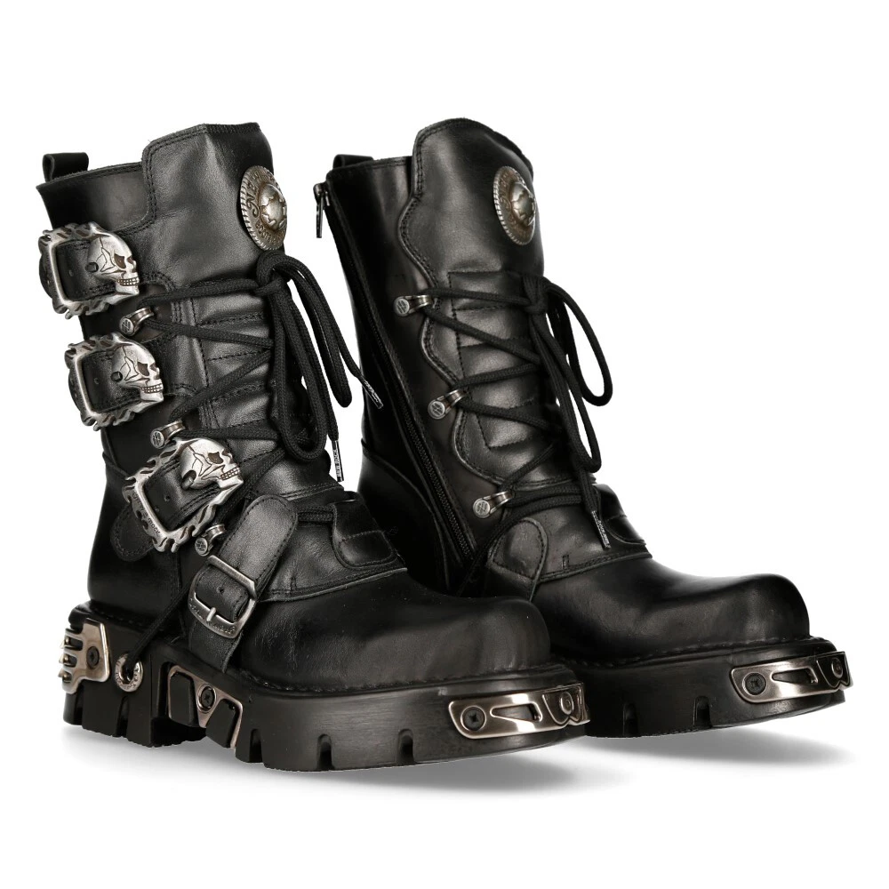 New Rock 391 S1 Unisex Black Metallic Reactor Goth Rock Biker Boots