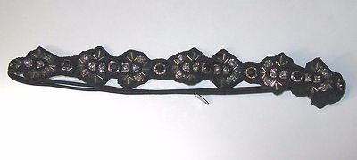 Pink Pewter Elegant Beaded Headbands PINK PEWTER Stretch Headband with Golden Rhinestones and  main image 4