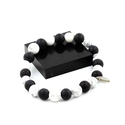 Bracelet Howlite Et Onyx Noir 8 Mm - Fabriqué En France, Neuf Avec étiquettes