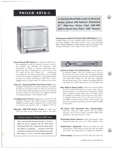 Televisore anni 50 metà secolo Philco 4016-L 21" tubo quadro pubblicità spec B4 - Foto 2 di 2