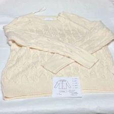 Elodie Women's Cream Cable Knit Sweater Pointelle Pattern Cozy Pullover Medium
