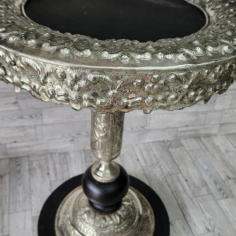 Metal & Wood Side End Table Pedestal Accent Ornate Plant Stand Unique  - Image 4 of 4