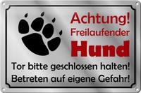 Blechschild Achtung 30X20 Cm Freilaufender Hund Gefahr Deko Schild Tin Sign